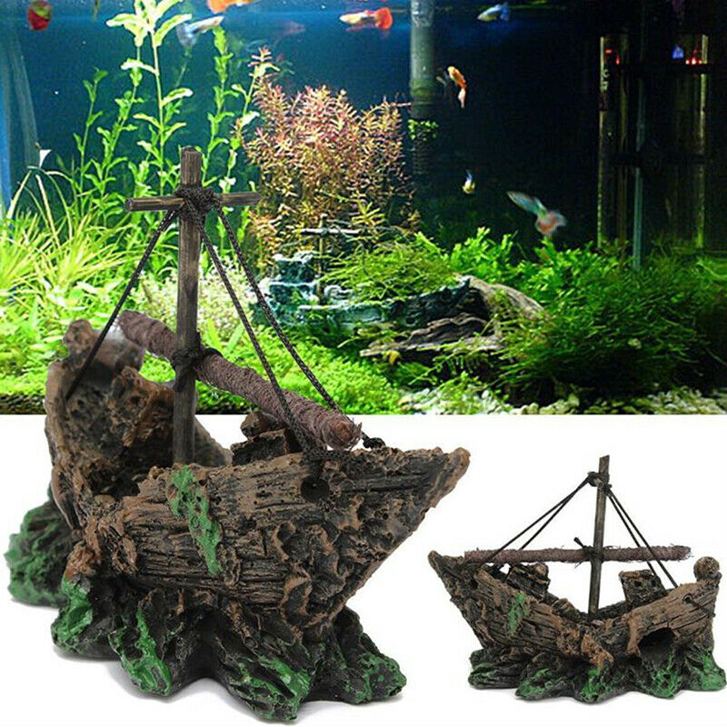 Aquarium Ornament Wreck Sunk Ship Sailing Boat Destroyer Fish Tank Cave De_AU