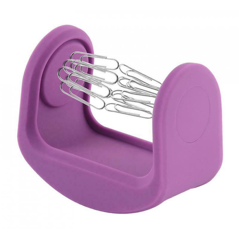 Magnetic Silicone Paper Clip Swinging Holder Office Desk Organizer Purple