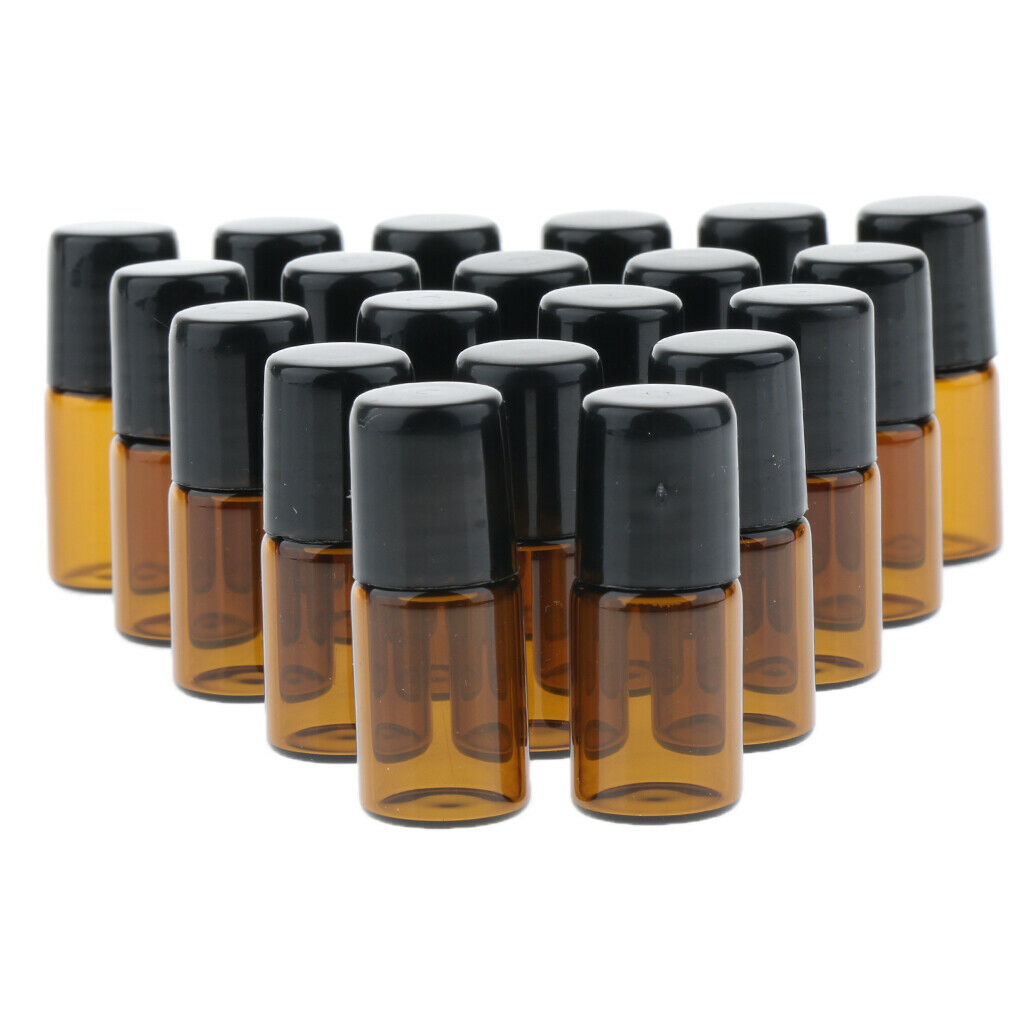 20X Empty Glass PP Essential Oil Perfume Roller Ball Bottles Case Holder - 2ml