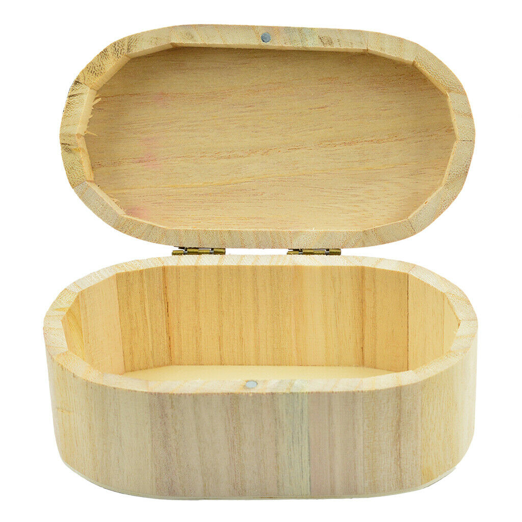 Unfinished Wood Boxes with Lid Clasp for Trinkets, Oval Wooden Case Jewelry