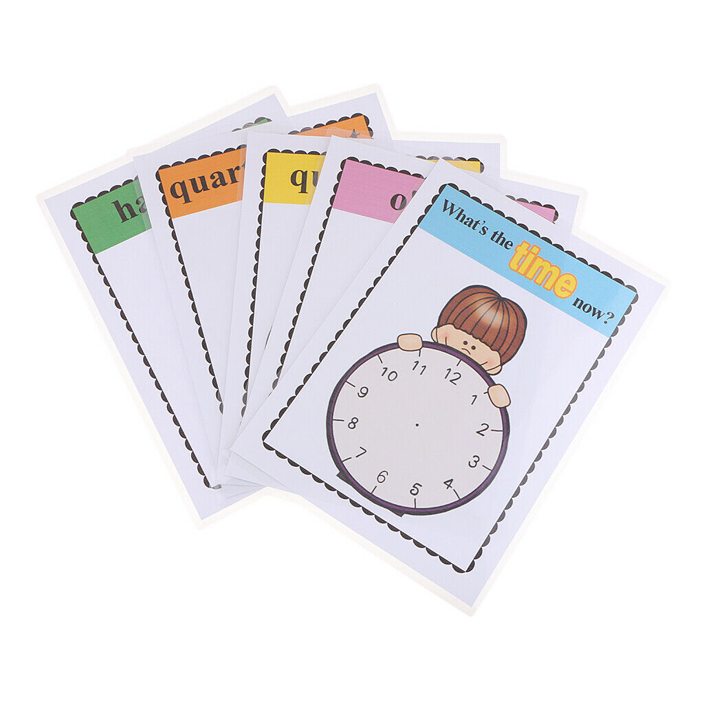30*22cm Large Preschool Educational Sight Word Flashcards - Clock Time 5Pieces