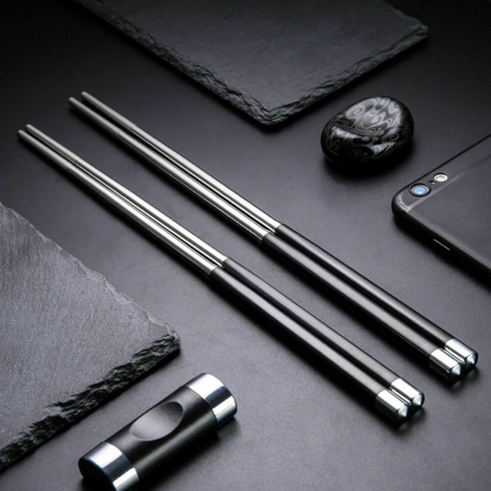 1 Pair Chopsticks Metal Korean Chinese Stainless Steel Chop Sticks Gift Black