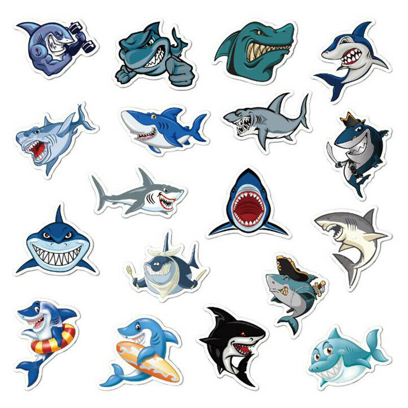 50Pcs Cute Animal Shark Stickers Laptop Skateboard Luggage Guitar Stickers T Fx