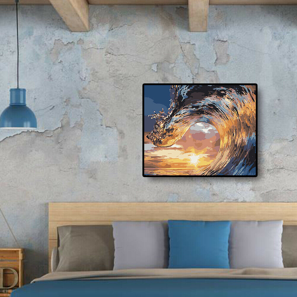 DIY Digital Oil Painting By Numbers Kits Surging Waves Drawing Sea Picture  @