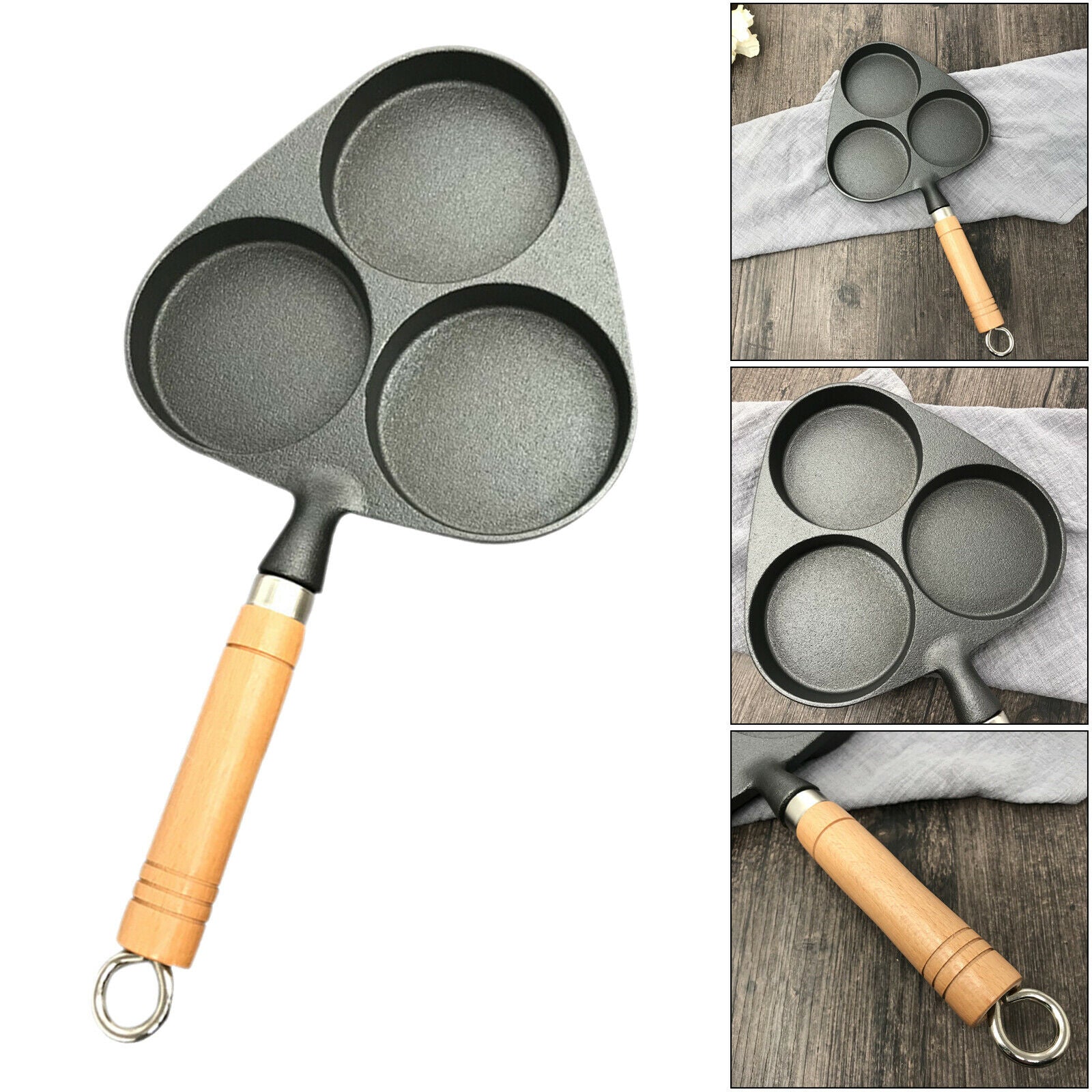 Kitchen 3 Cup Egg Frying Pan Mold Pancake Omelet Pot Induction Hob Cookware