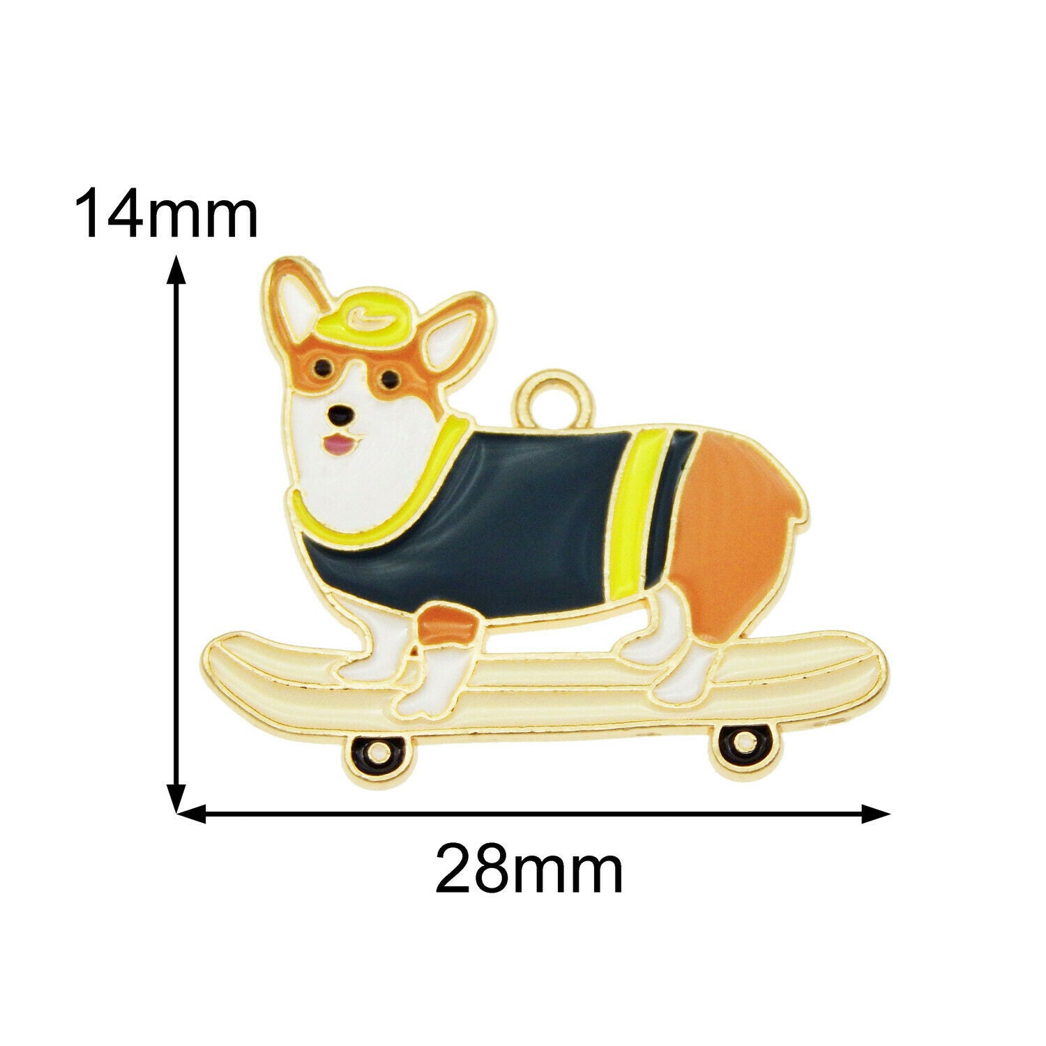 Wholesale Enamel Corgi Dog Skateboard Pendant Charms for Necklace Bracelet 12pcs