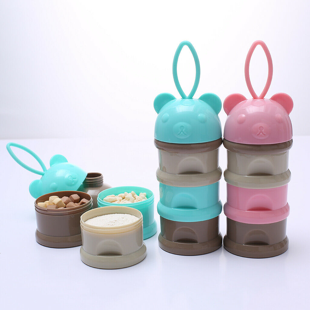 Baby Stackable Formula Dispenser & Snack Containers 3 Layers Non-Spill blue