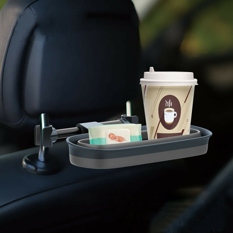 Car Seat Back Headrest Storage Box Pocket Folding Cup Holder Food Tray Trash Can