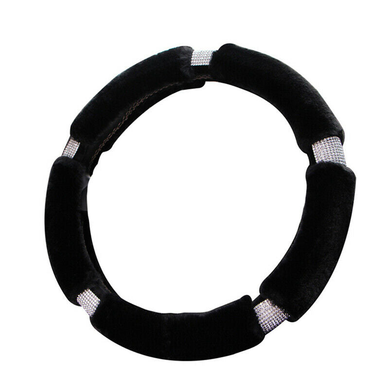 Black 38CM Car SUV Steering Wheel Cover Winter Fur Wool Furry Fluffy Thick Warm