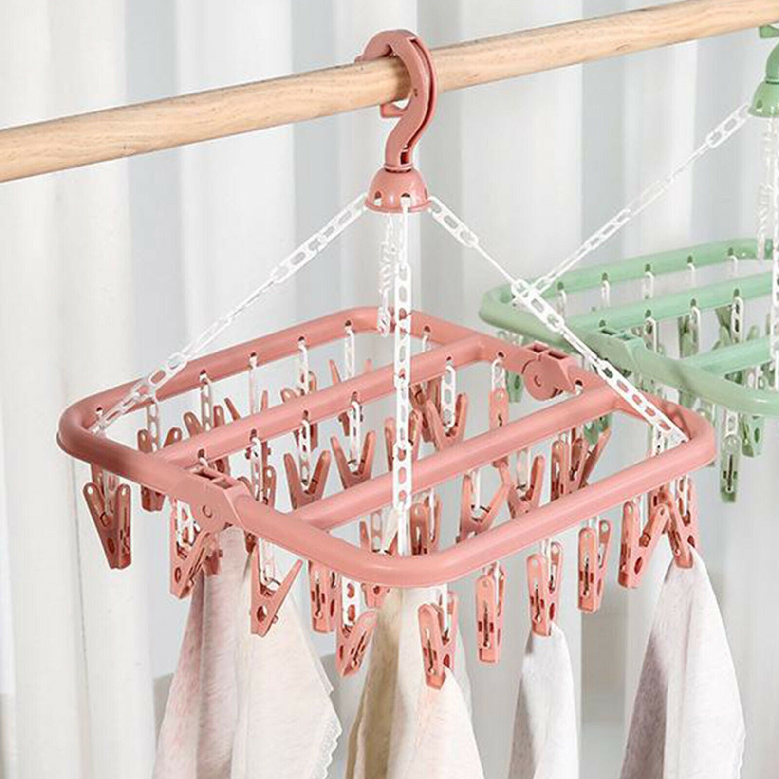 2x 32 Peg Plastic Laundry Foldable Clip Hangers Hanger Washing Line Airer