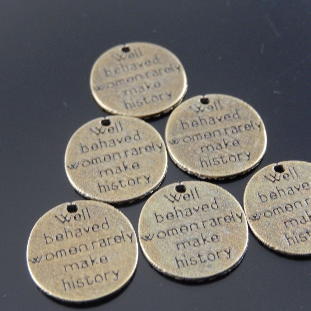 Retro Style Bronze Alloy Tags Round 14mm Woman Engraved Pendants Charms 40 pcs