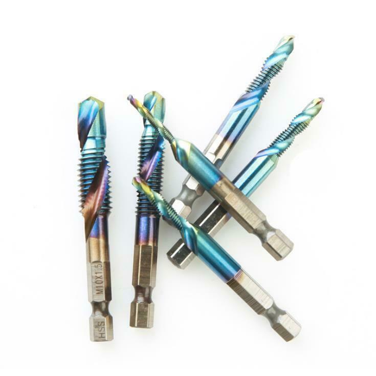 1/4" HSS Hex Shank Titanium Plated Screw Thread Drill Bits Set M3- M10 Tap 12Pcs