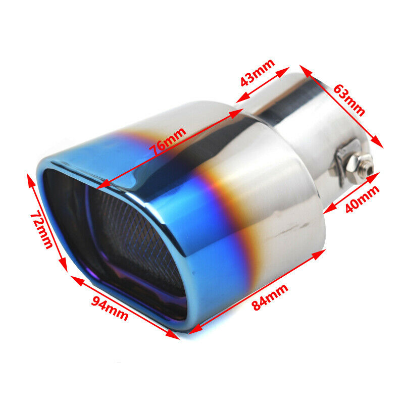 Car SUV 63MM Grilled Blue Stainless Steel Square Muffler Exhaust Tail Pipe Tip