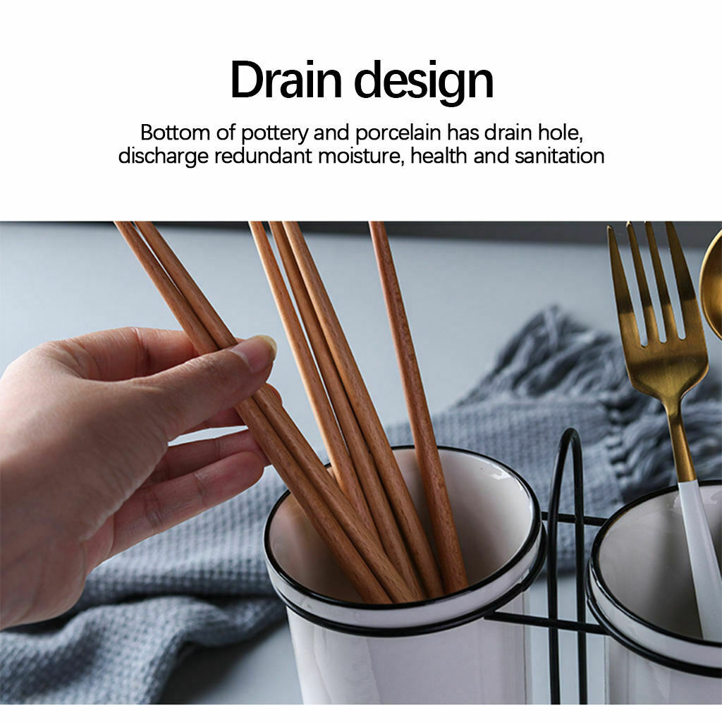 Tableware Holder with Metal Rack Drain Tray Knives Spoons Utensil Organizer