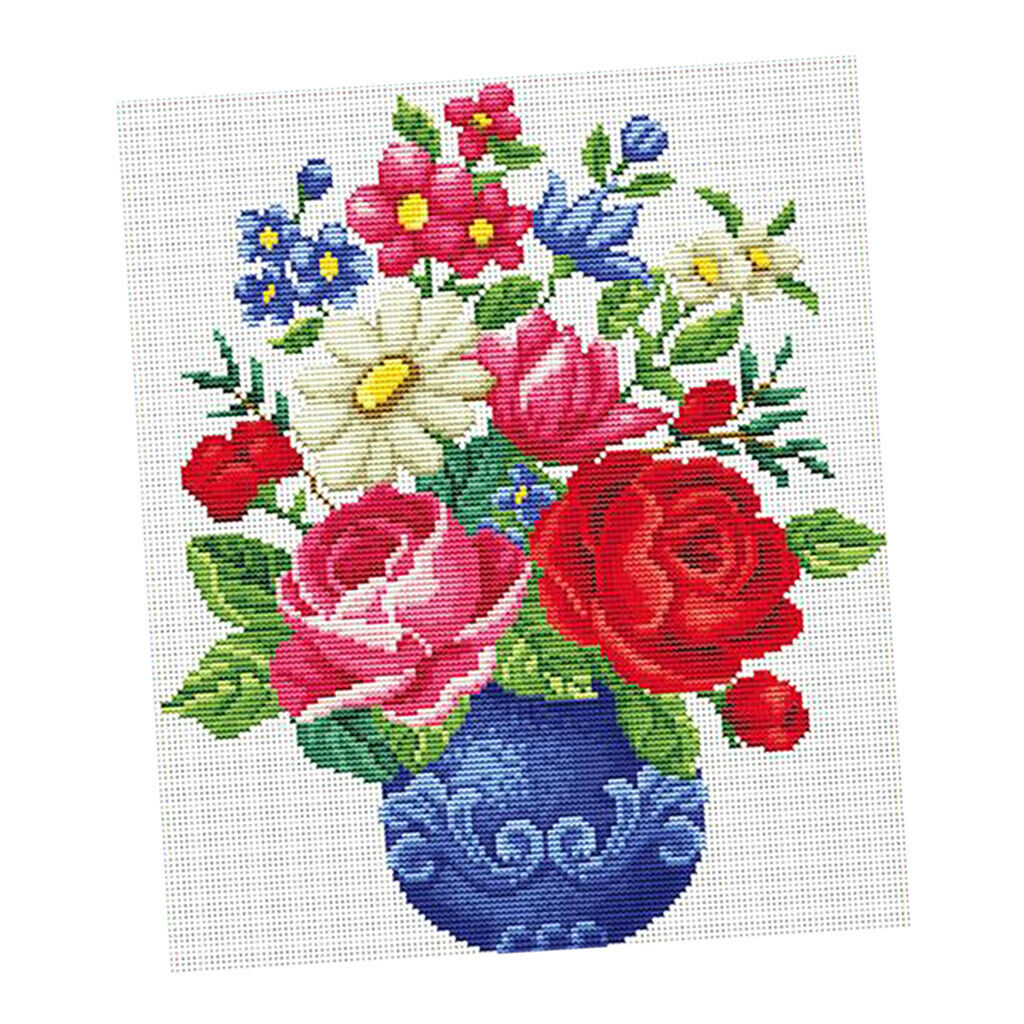 Stamped Cross Stitch Kits - Flower Vase Pattern 11CT Embroidery Needlecrafts