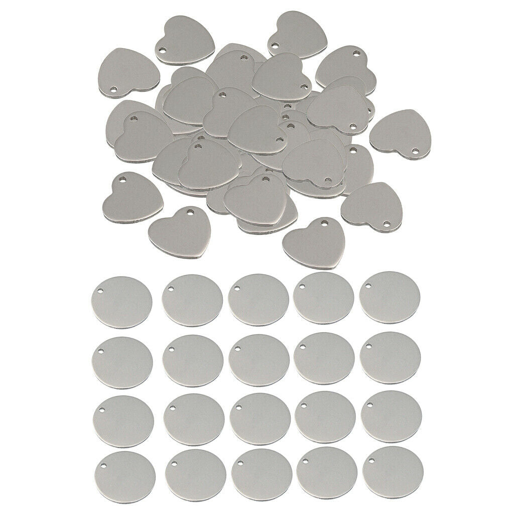 70piece Metal Tags Blank Stamping Heart Round Pendants Charms Jewelry Making