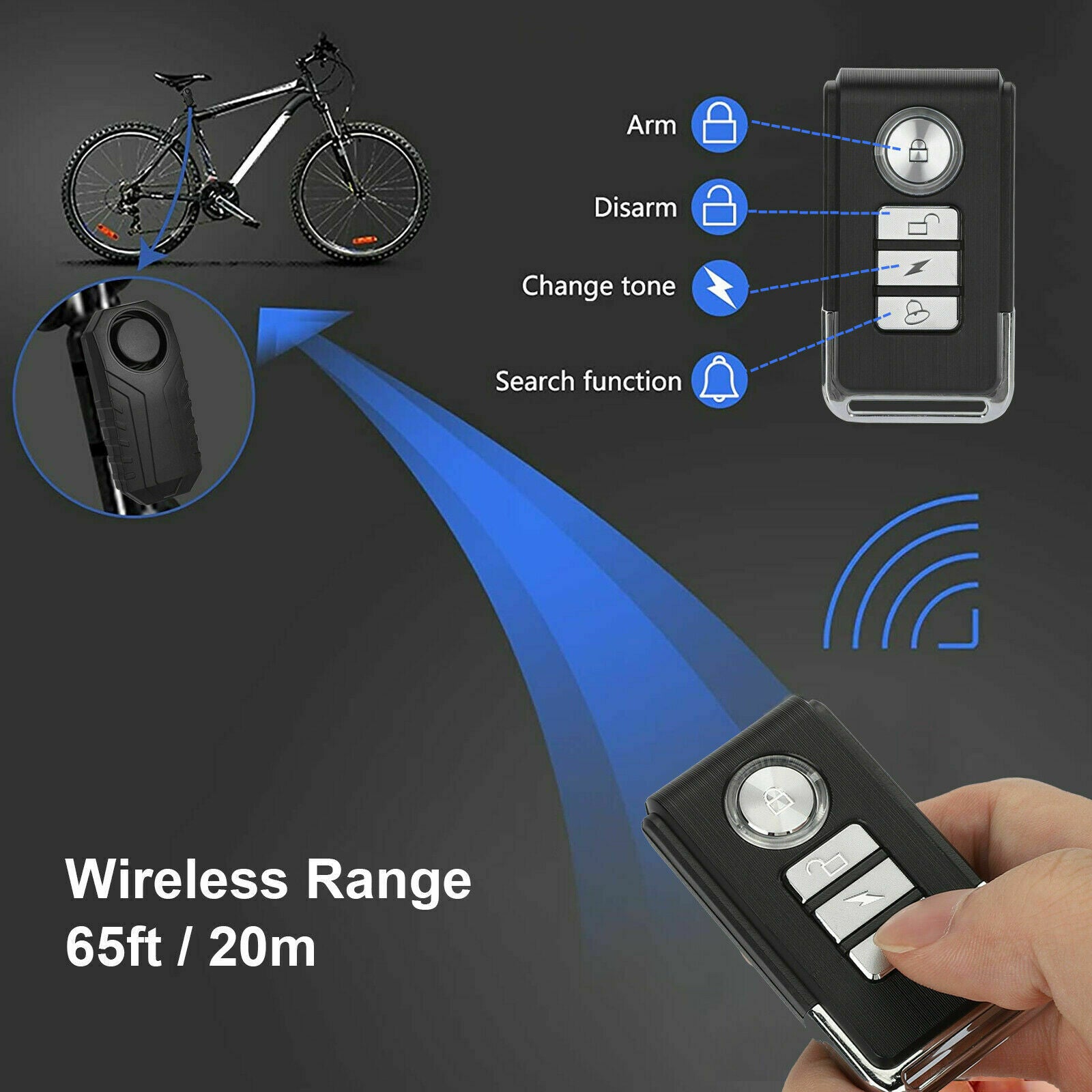 Loud 113dB Wireless Anti-Theft Vibration Motorcycle Bike Security Alarm Remote