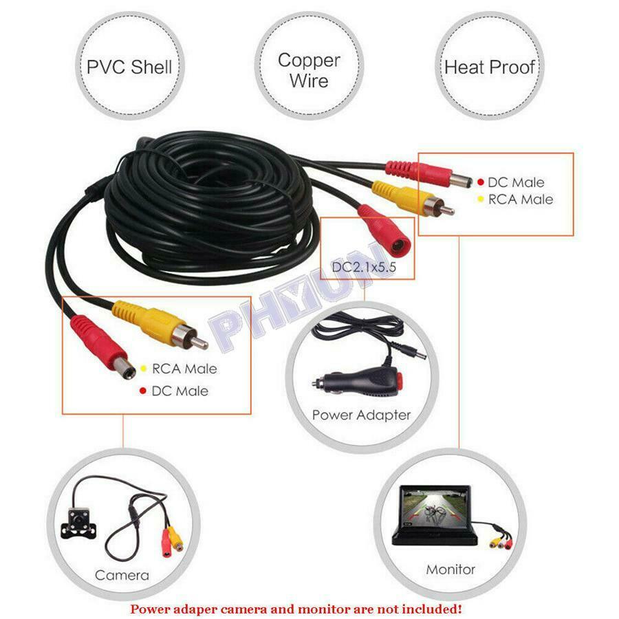 16M Car Camera RCA Power Cable Audio Video AV Cable RCA Male DC Male Universal