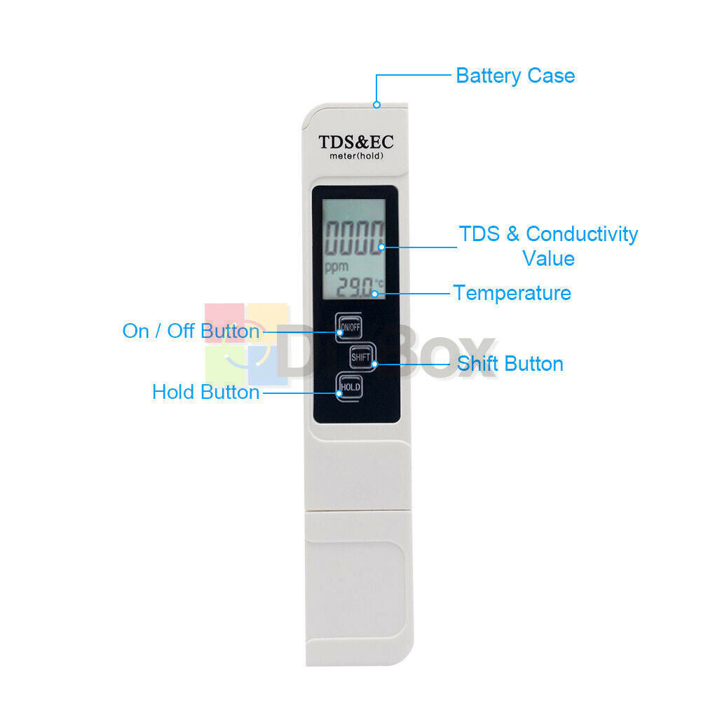 Water Quality Test Meter Digital Tool TDS&EC Temperature 0-9990 ppm Measurement