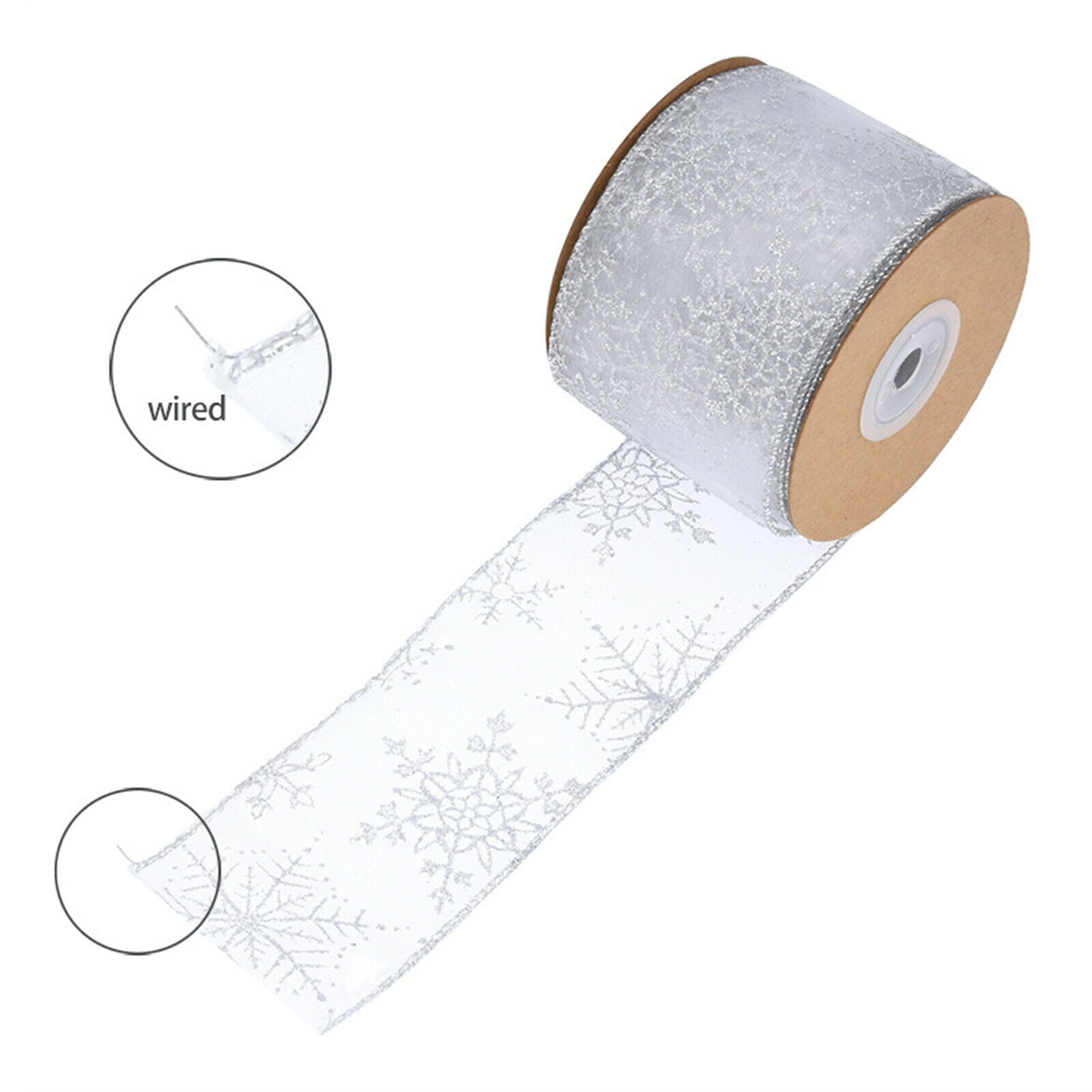 2pcs 10 Yards Christmas Snowflake Wired Edge Ribbon for Party Gift Wrapping