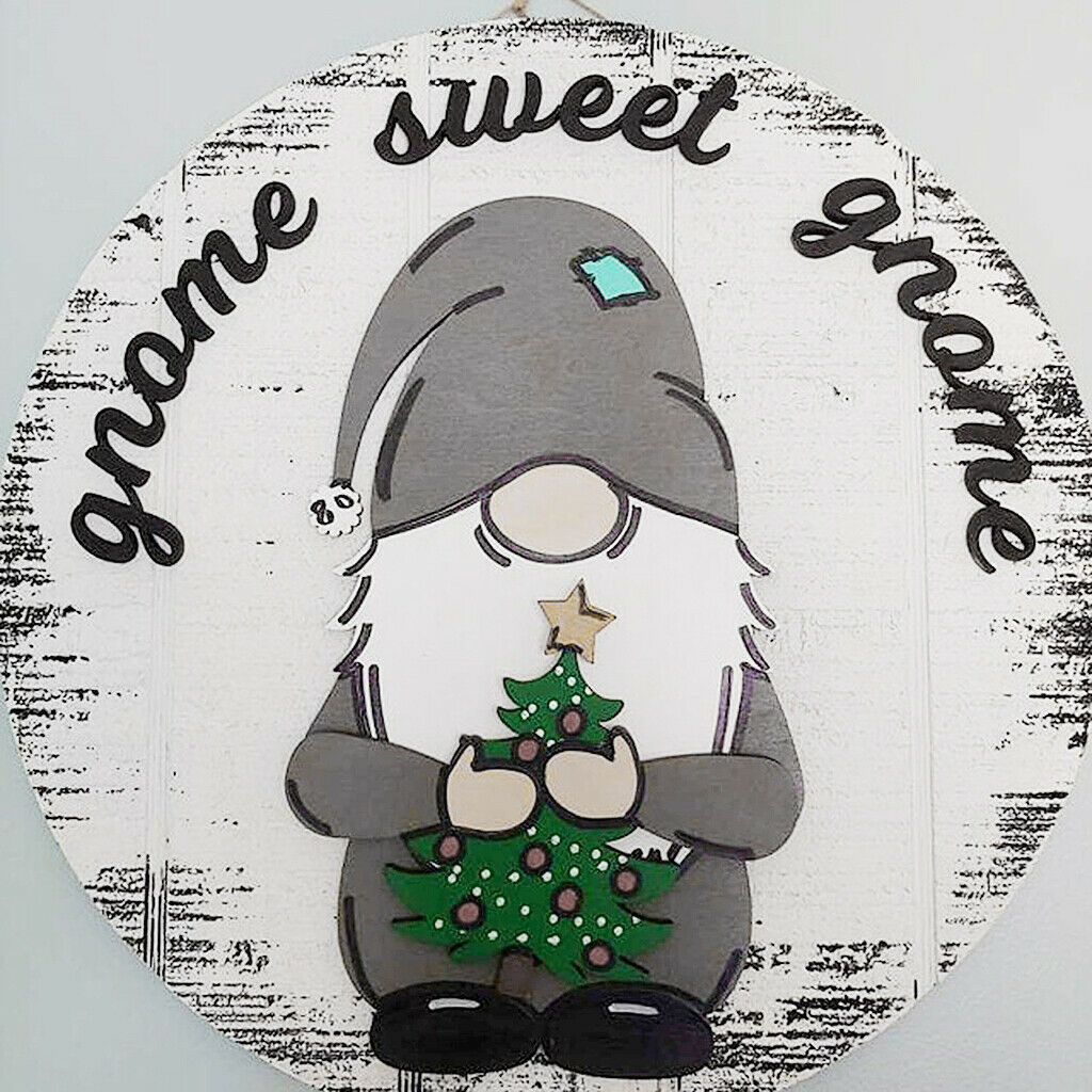 Wooden Gnome Sign Plaque Indoor Outdoor Spring Front Door Window Garden
