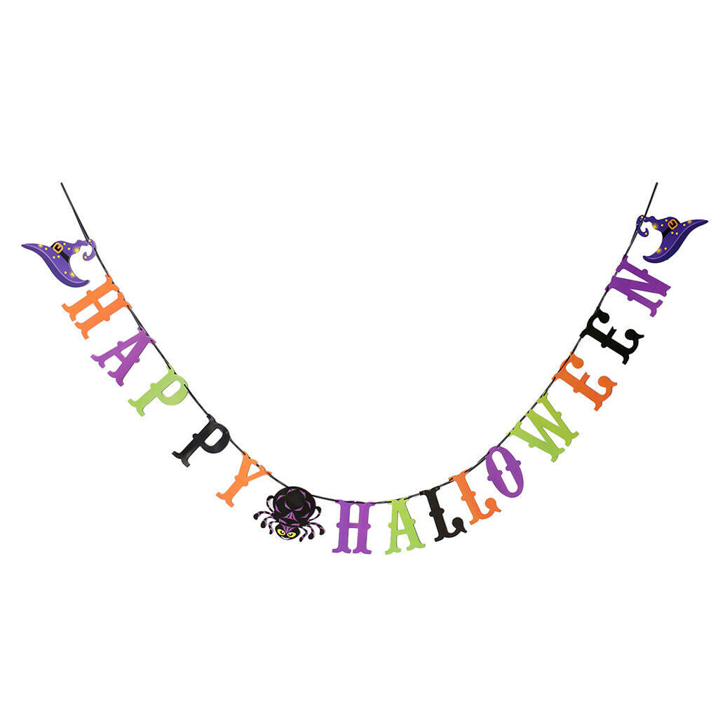 Happy Halloween Bunting Banner Spider Witch Hat Pennant Party Hanging Decor