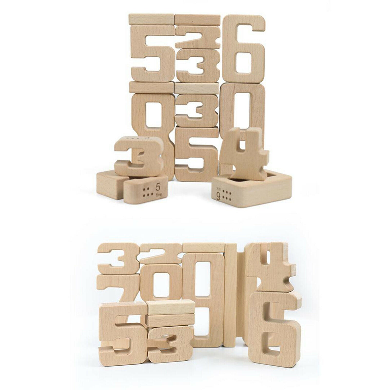 Wooden Montessori Math Building Blocks 1-10 Number Block Toys with Tray Holder