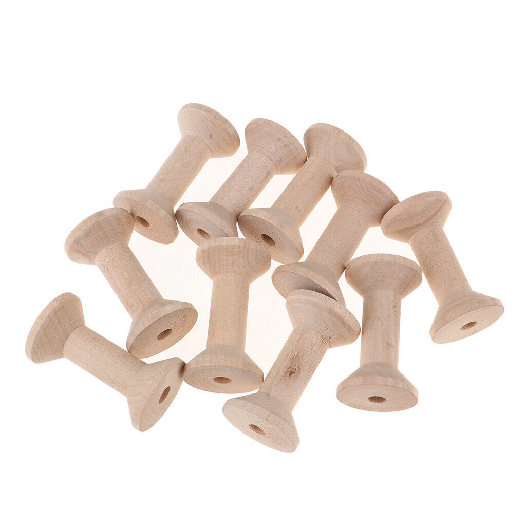 10 Pieces Empty Wooden Coil Bobbin Natural Wood, 3.5 X 6 Cm