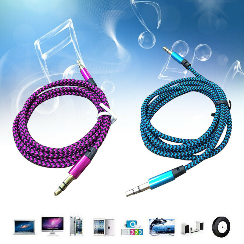 2PCS 3.5mm Male to Male Aux Cable Cord Car Braided Audio Headphone Jack Portable