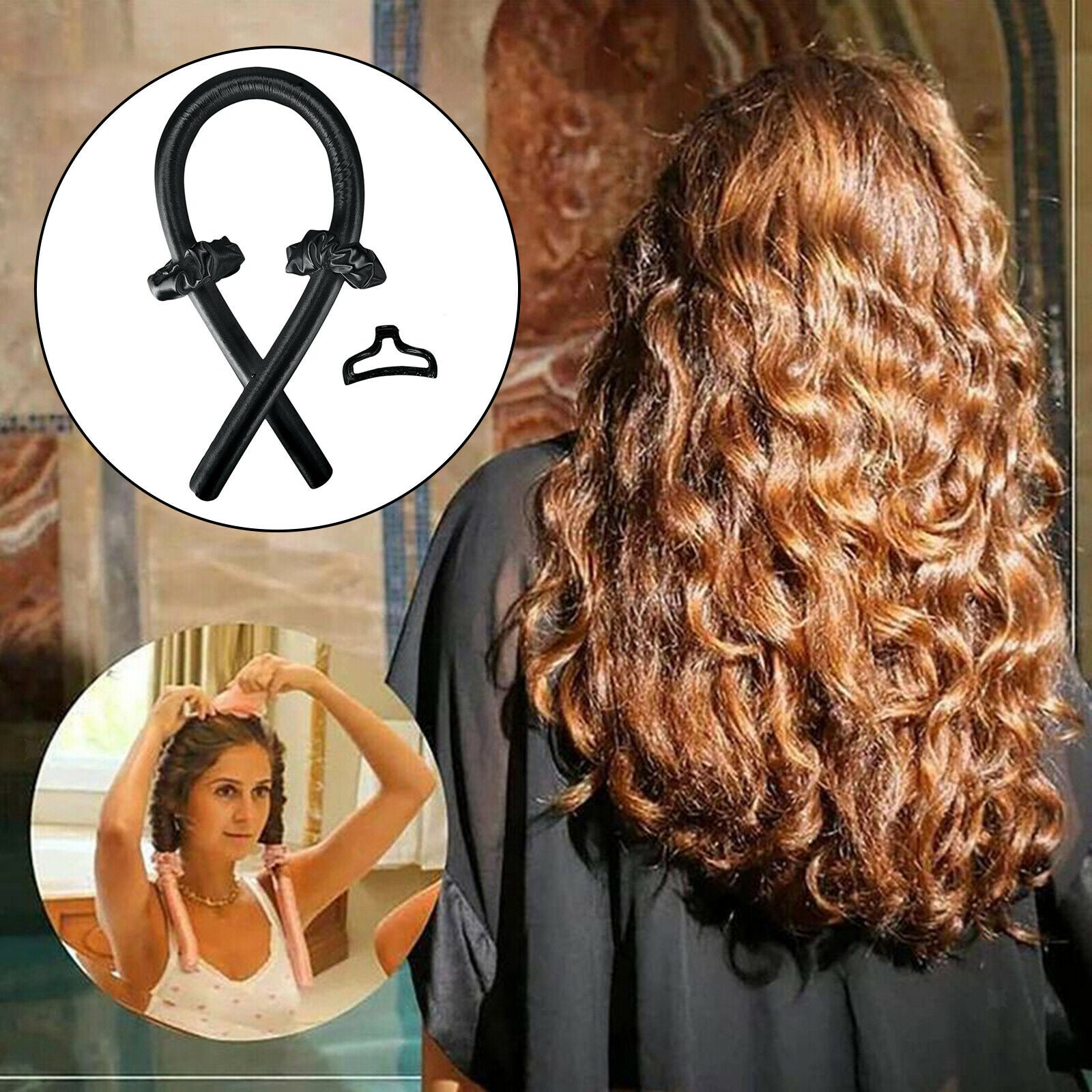 10x Styler Heatless Curling Rod Headband Silk Ribbon Formers DIY Black
