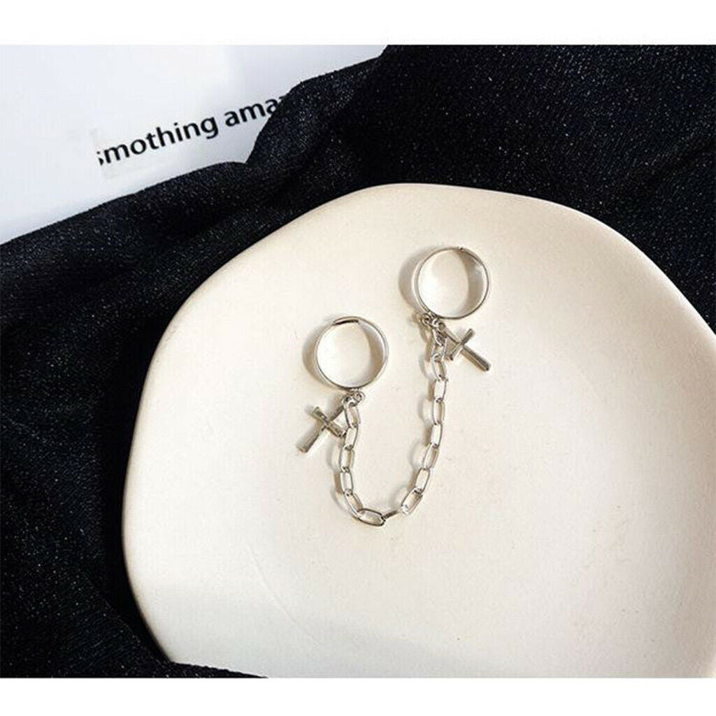 Cross Adjustable Open Ring Fashion 2 Connecting Punk Rings Chain Women Gift
