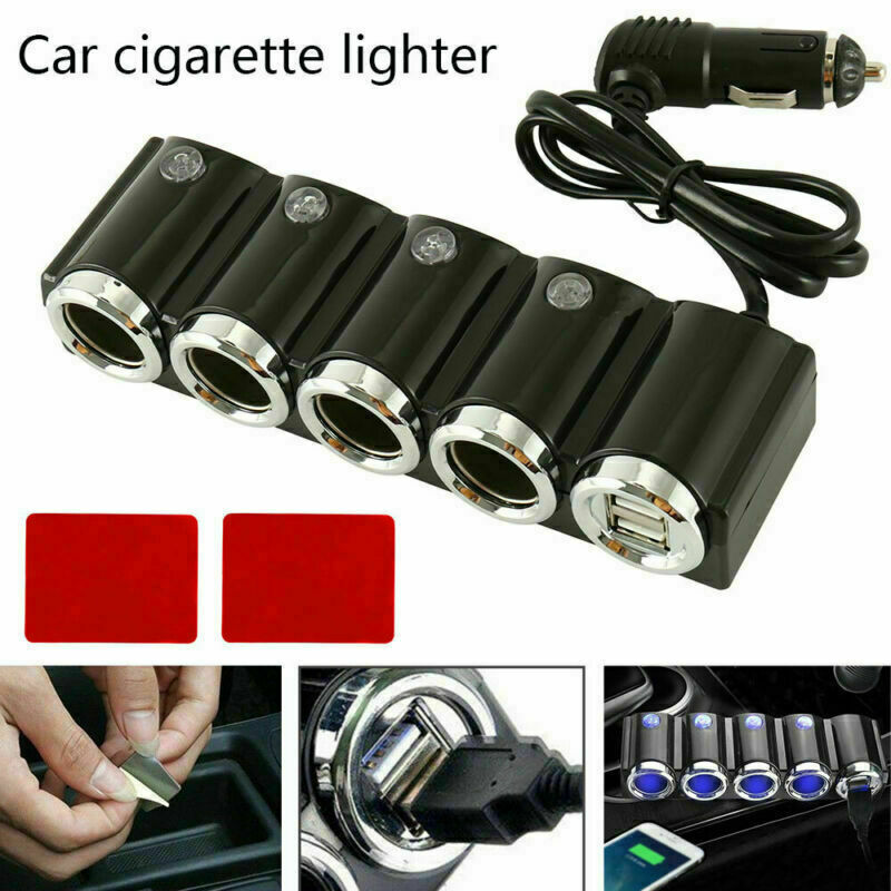 Multi 4 Way Car Cigarette Lighter Socket Splitter USB Plug Charger DC 12V-24V