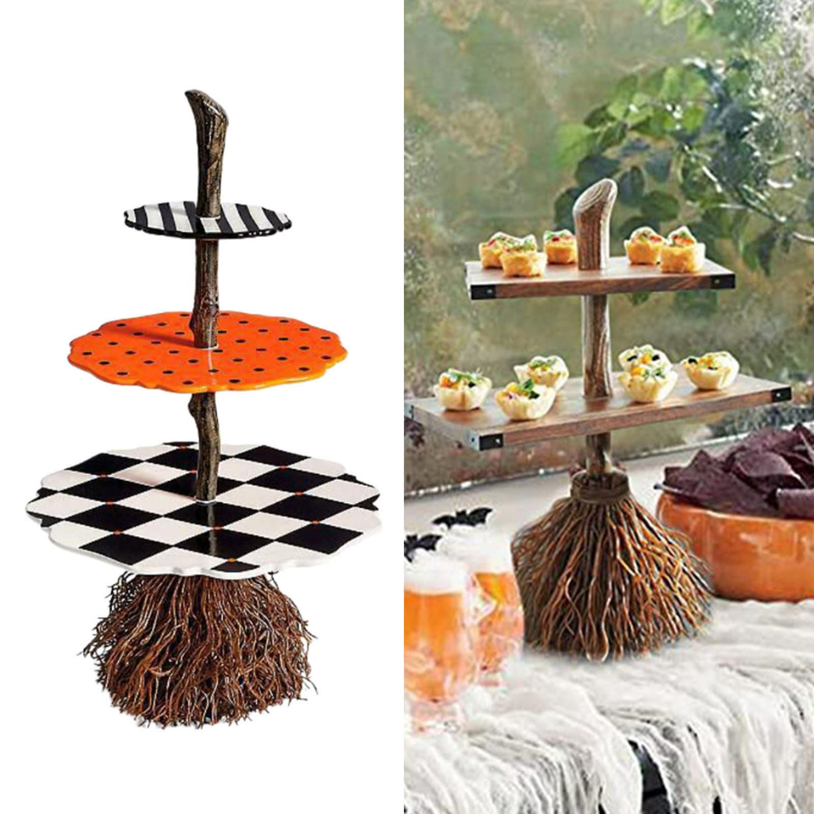 Halloween Broomstick Server Plates Cute Snack Stand Cakes Fruit Desserts Candy