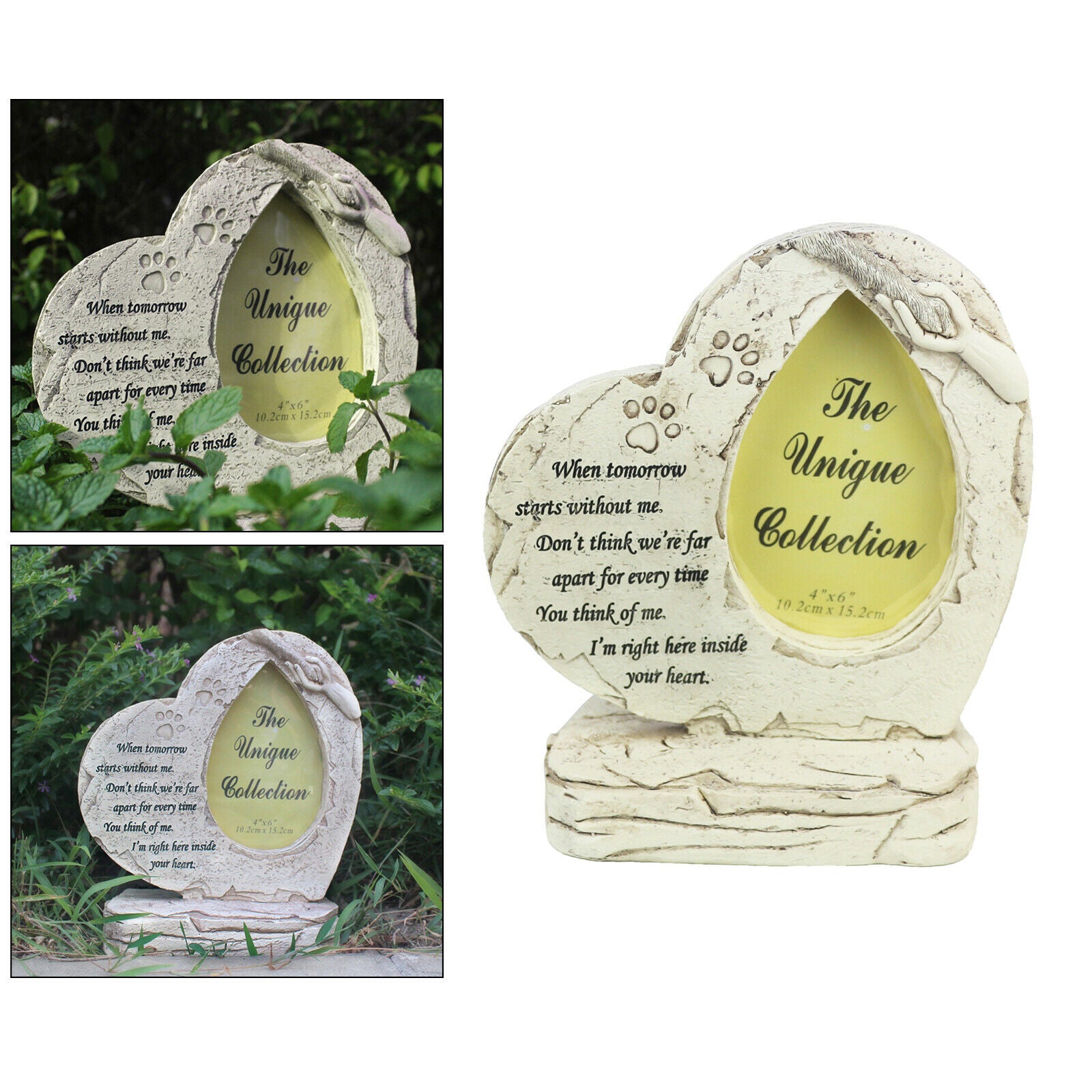 Pet Memorial Stone Heart-shaped Dog Grave Marker Photo Frame Outdoor Accs