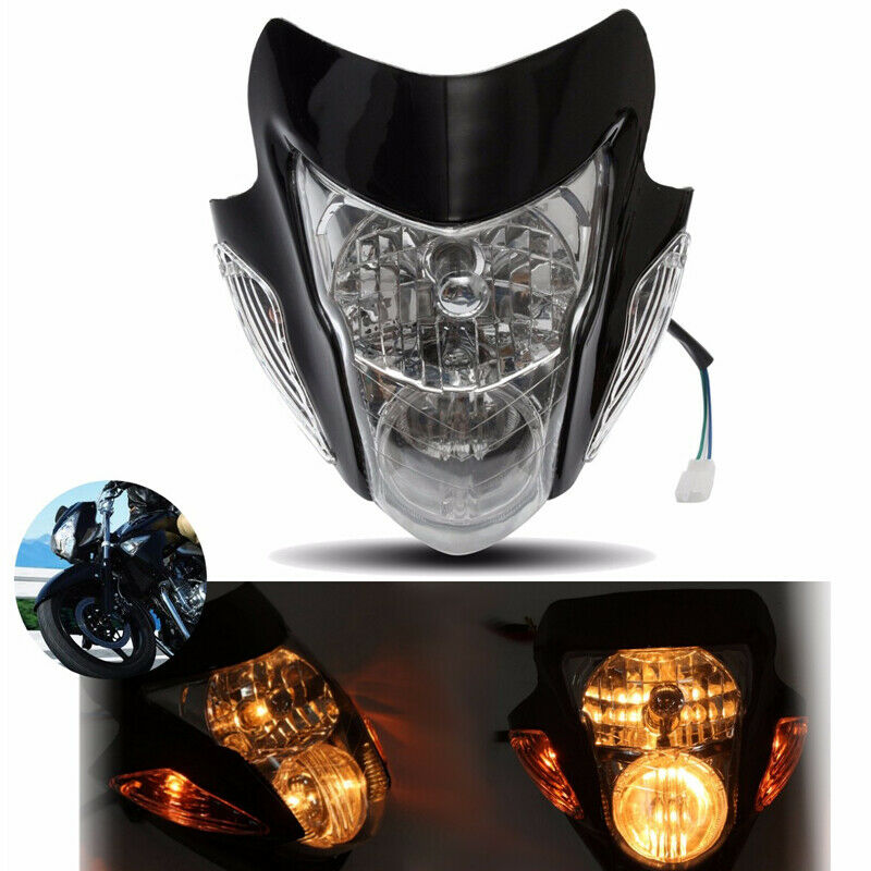 35W Motorcycle Off-road Headlight With Side Turn Signal Yellow Bulb Lamp Shell