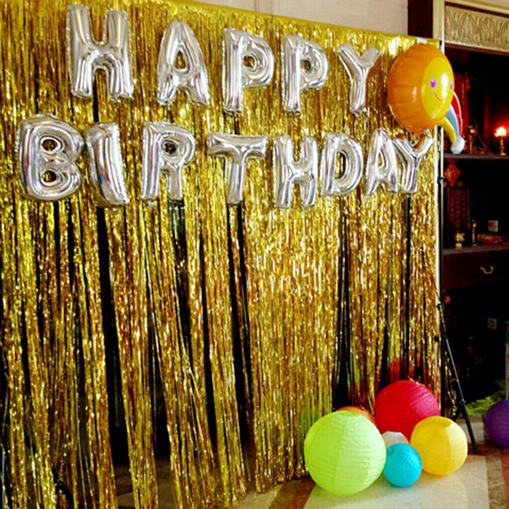 Tinsel Fringe Curtain Sequins Fabric Table Happy Balloons Wedding Party Decor