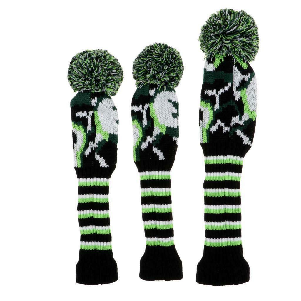 3Pcs Universal Golf Club Pom Pom Knit Headcover Driver Fairway Wood Head Cover