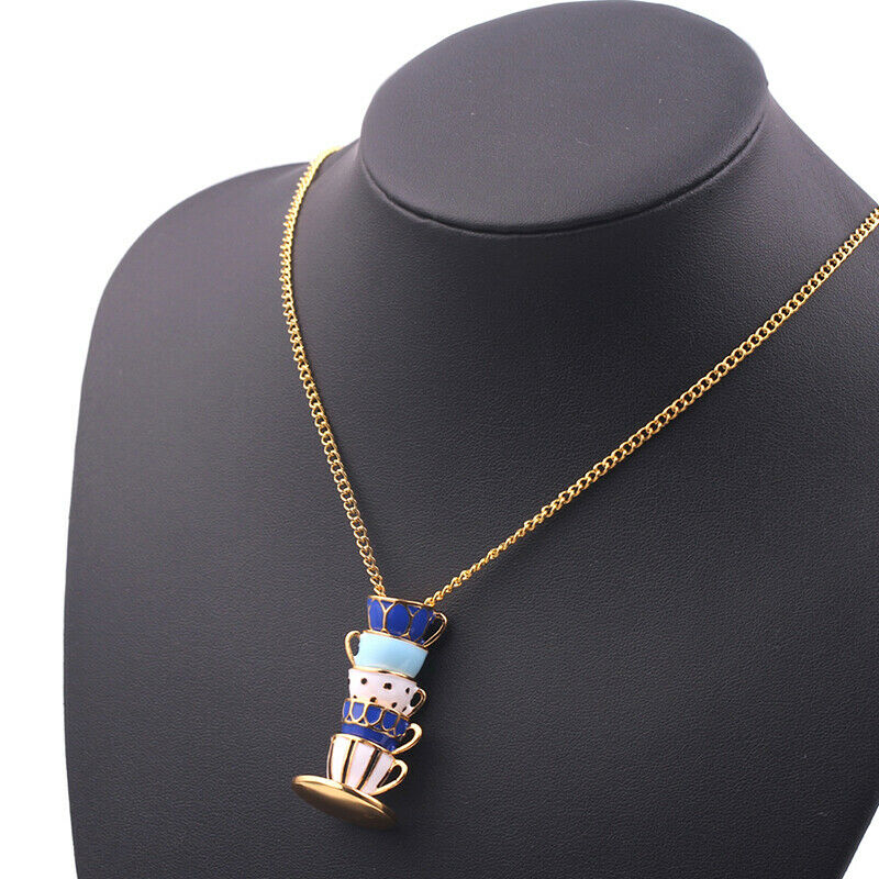 Woman Long Sweater Chain Tea Cup Pendant Necklace Enamel Charm Jewelry Gif%PJ.DD