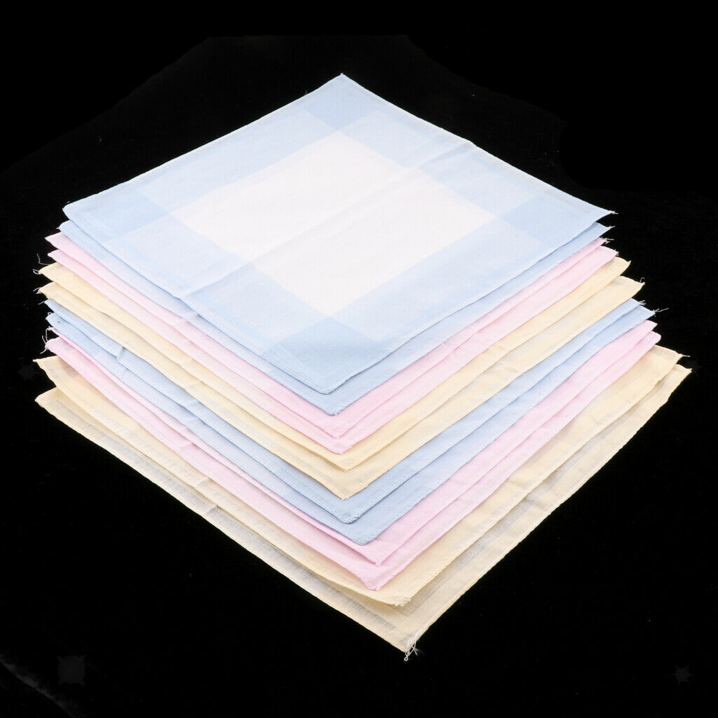 Pack of 12 Assorted Cotton Handkerchief Plaid Print Pocket Square Soft Hanky