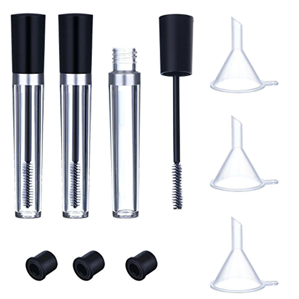 3pcs 7.5 Ml Empty Mascara Tube with Eyelash Wand, Rubber Inserts And Funnels Set