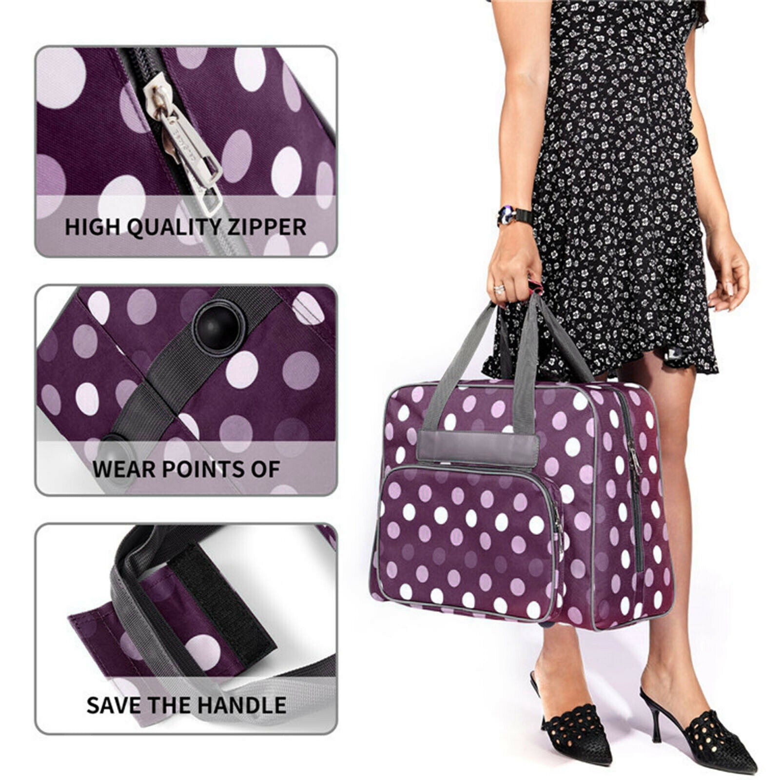 Polka Dot Large Capacity Sewing Machine Bag Travel Portable Storage Handbag