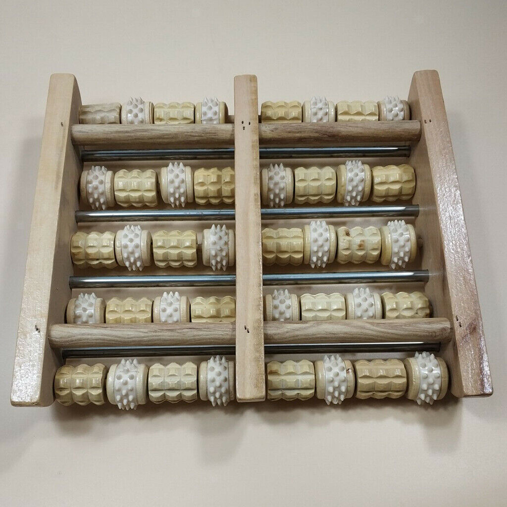 2pcs Wood Dual Foot Massager Roller Reflexology Pain Ease Stress Relief