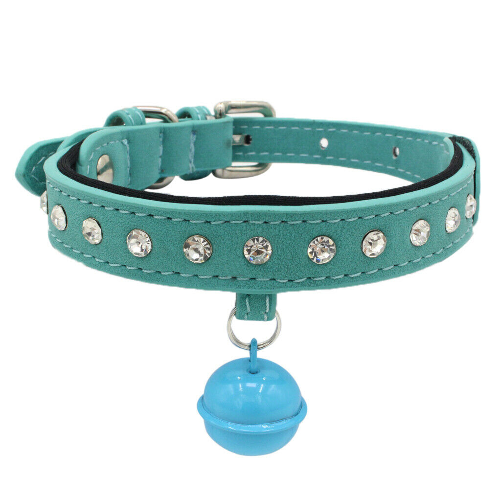 Cat Small Dog Rhinestone Diamond Collar Pet Collars PU Leather Blue S