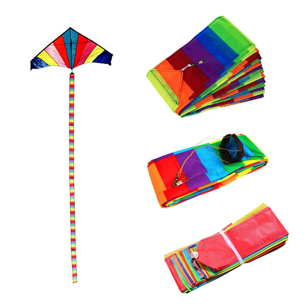 Long 33ft Rainbow Kite Tail Nylon Colourful Delta Kite Accessory Kids Toys