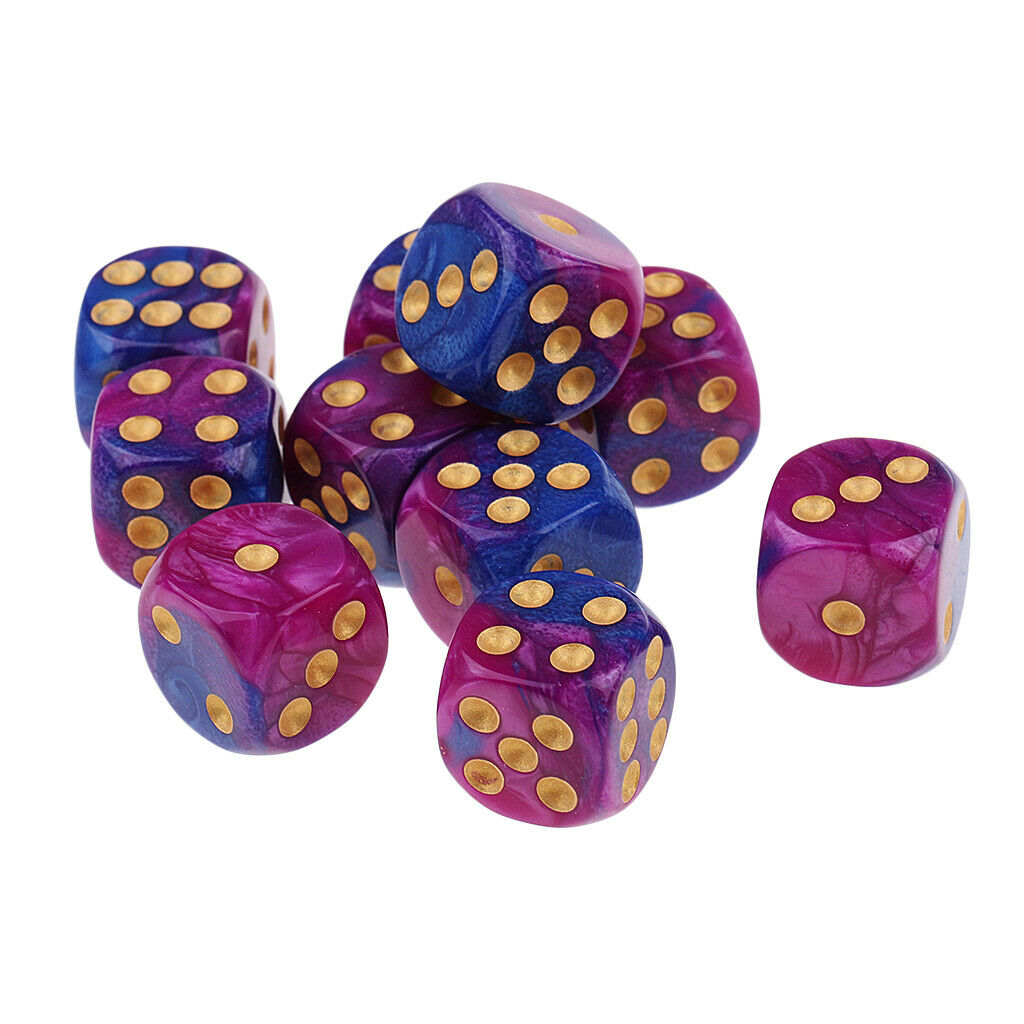 10x Six Sided D6 Dice Dotted for  TRPG Purple Blue