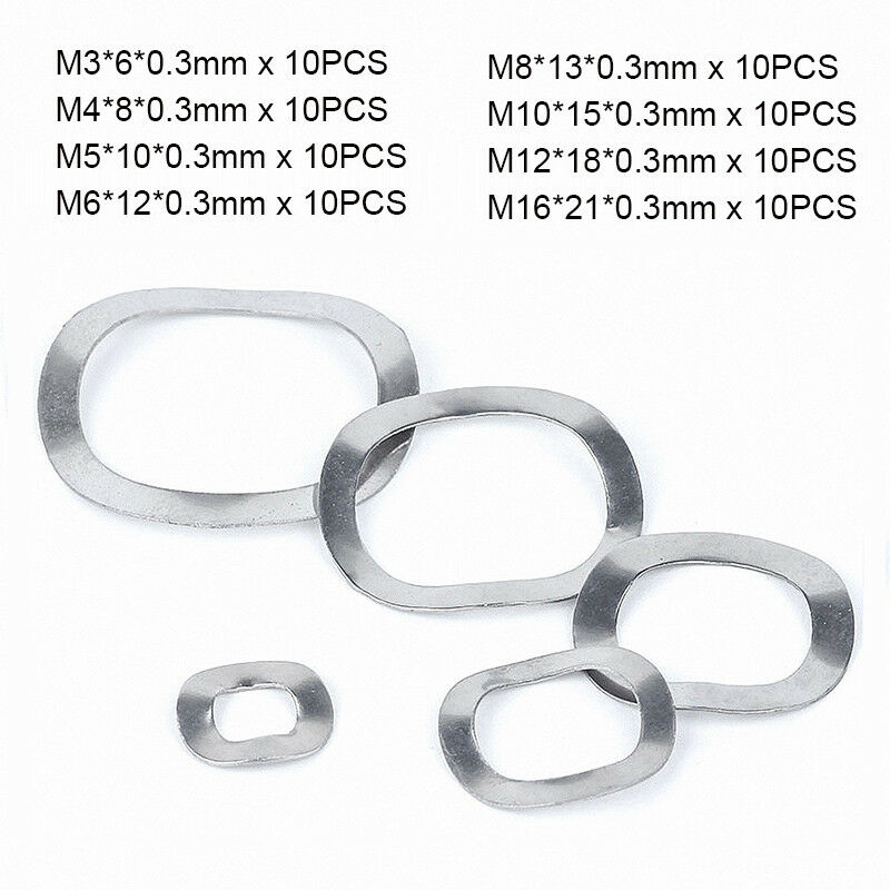 80pcs M3,4,5,6,8,10,12,16 Wave Wavy Spring Crinkle Washers Kit A2 304 Stainless