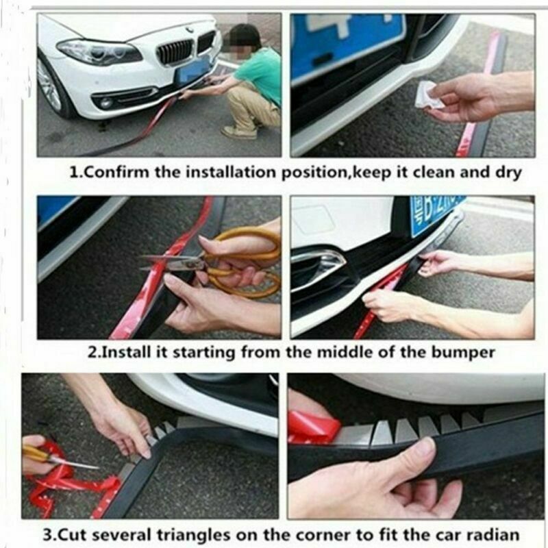 Waterproof Rubber Car Trunk Front Bumper Spoiler Side+Rear Lips Protector Skirt