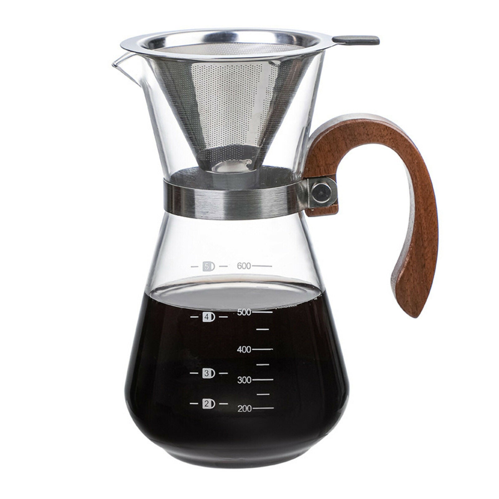 1pc Pour Over Coffee Maker Carafe Reusable w/ Filter Coffee Pot Teapot