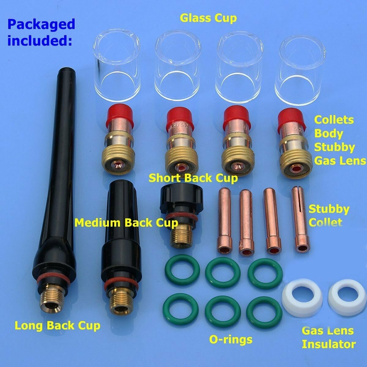 23 PCS Heat-Resistant Glass Set Tig Welding Gun Chuck Gas Lens Sp Wp-17/18/26