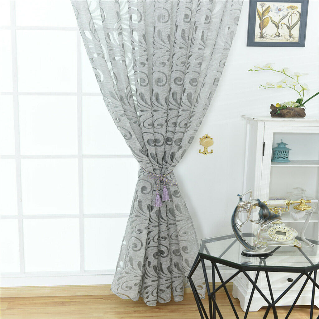 Elegant Flower Sheer Window Curtain Rod Tulle Drapery Panel 39''x78'' Grey